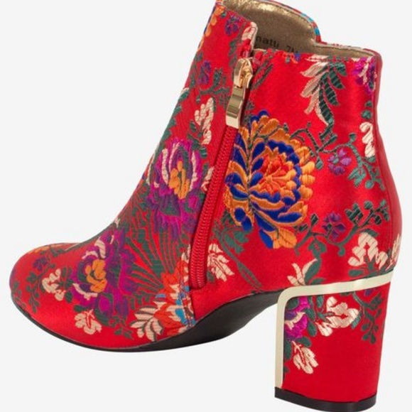 J. RENEE RED FLORAL SATIN BOOTIES - Picture 2 of 3
